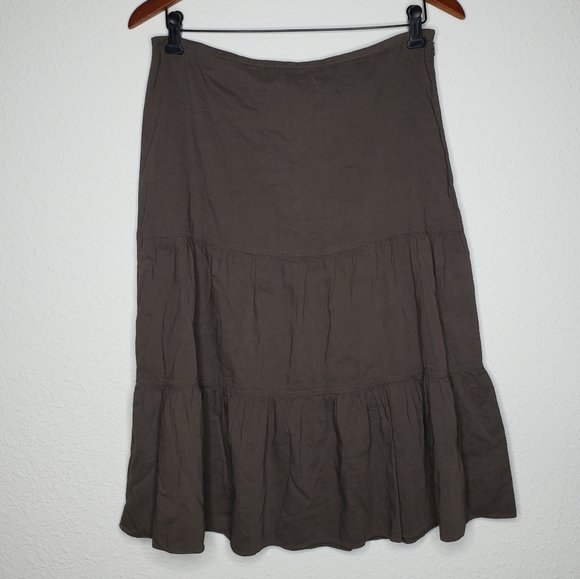 Theory Dresses & Skirts - Theory Ellen Linen Blend Tiered Midi Dress Size 4 Brown Neutral Flowy Beachy